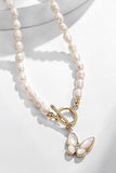 White Sparkly Big Butterfly Choker Dainty Pearl Chain Necklace