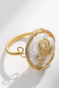 Golden Natural Freshwater Adjustable Pearl Ring