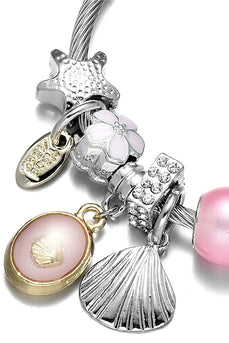 Pink Sea Shell Charm Wrap Bangle Bracelet