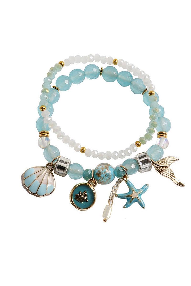 Load image into Gallery viewer, Blue Bohemian Sea Shell Beaded Layering Bracelets Set