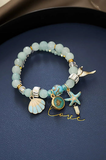 Blue Bohemian Sea Shell Beaded Layering Bracelets Set