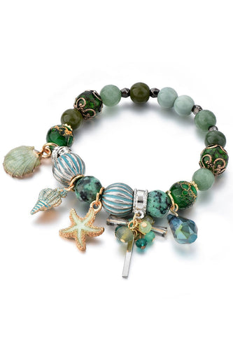 Green Shell and Starfish Pendant Beaded Bracelet
