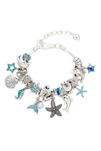 Blue Ocean Series Dolphin Starfish Pendant Beaded Bracelet