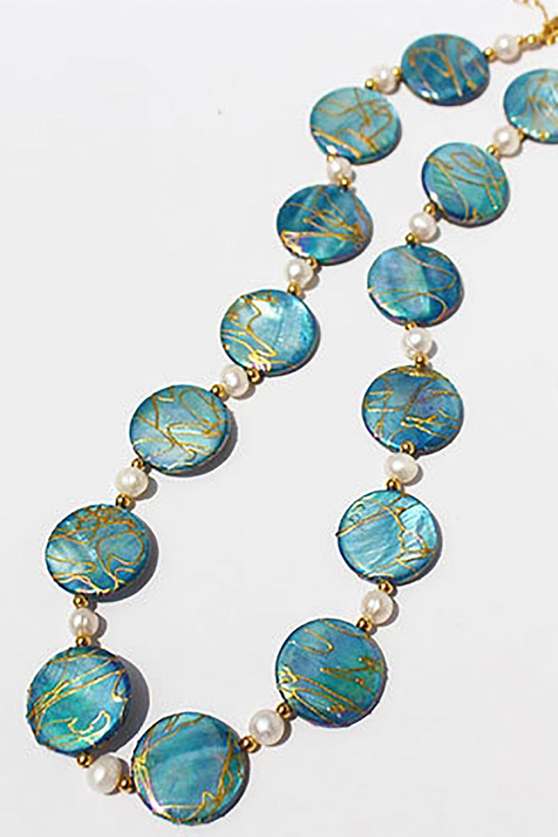 Load image into Gallery viewer, Ocean Series Blue Freshwater Shell and Pearls Necklace