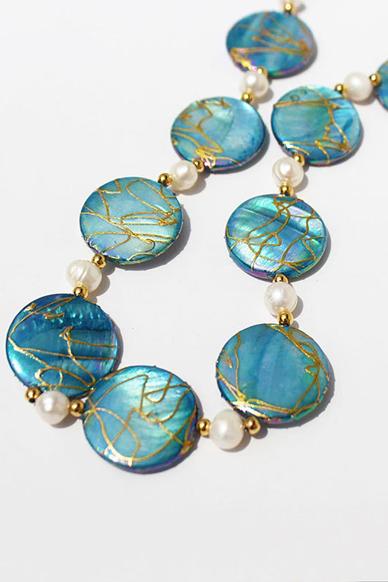 Load image into Gallery viewer, Ocean Series Blue Freshwater Shell and Pearls Necklace