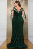 Load image into Gallery viewer, Dark Green Mermaid Plus Size Sequin Prom Dress with Appliques