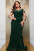 Load image into Gallery viewer, Dark Green Mermaid Plus Size Sequin Prom Dress with Appliques