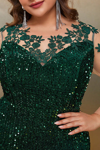 Dark Green Mermaid Plus Size Sequin Prom Dress with Appliques