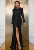 Load image into Gallery viewer, Black Mermaid Boat Neck Long Sleeves Sequin Prom Dress with Slit