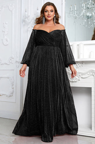 Black A-Line Off The Shoulder Plus Size Prom Dress