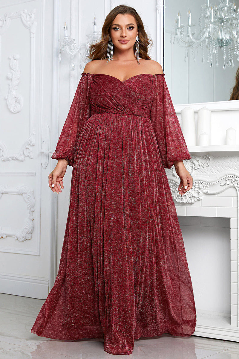 Load image into Gallery viewer, Black A-Line Off The Shoulder Plus Size Prom Dress