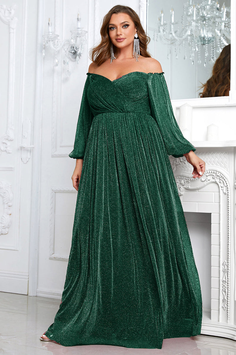 Load image into Gallery viewer, Black A-Line Off The Shoulder Plus Size Prom Dress