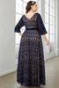 Load image into Gallery viewer, Navy A-Line Plus Size V-Neck Prom Dress