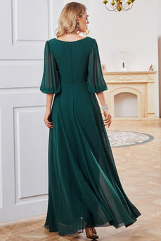 A-Line Dark Green V-Neck Chiffon Long Prom Dress