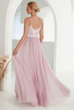 Blush A Line Spaghetti Straps Tulle Long Prom Dress