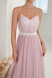 Blush A Line Spaghetti Straps Tulle Long Prom Dress