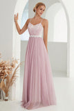 Blush A Line Spaghetti Straps Tulle Long Prom Dress