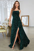 Load image into Gallery viewer, Dark Green A Line One Shoulder Sequin Prom Dress with Slit