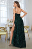 Load image into Gallery viewer, Dark Green A Line One Shoulder Sequin Prom Dress with Slit