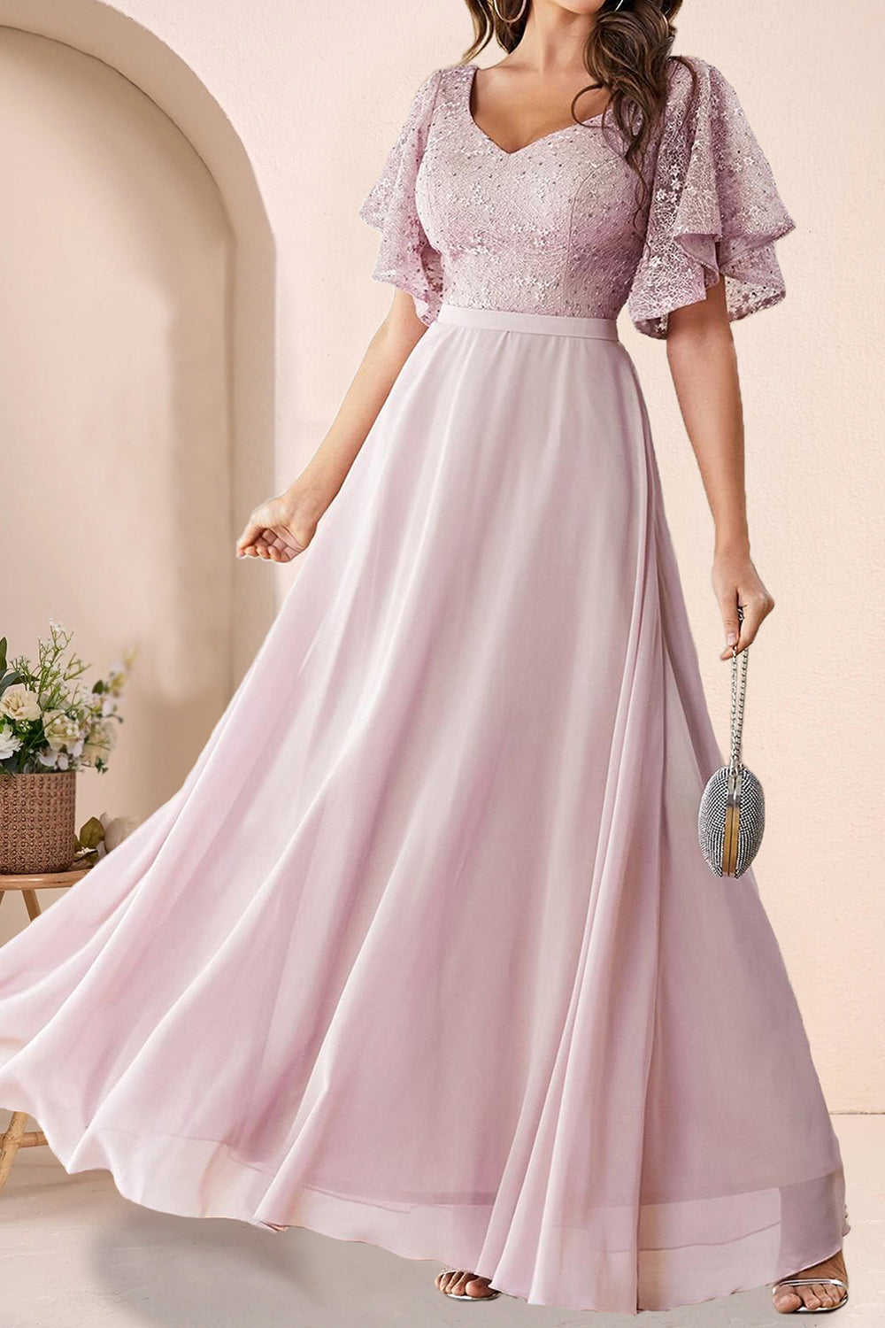 Pink A line Chiffon Formal Dress
