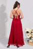 Load image into Gallery viewer, Red Lace Spaghetti Straps Prom Dress with Slit