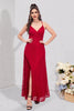 Load image into Gallery viewer, Red Lace Spaghetti Straps Prom Dress with Slit