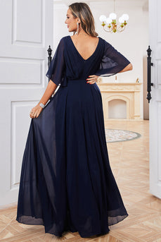 Navy A Line Formal Dress with Appliques