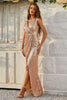 Load image into Gallery viewer, Champagne Sheath Sparkly Prom Dress with Slit