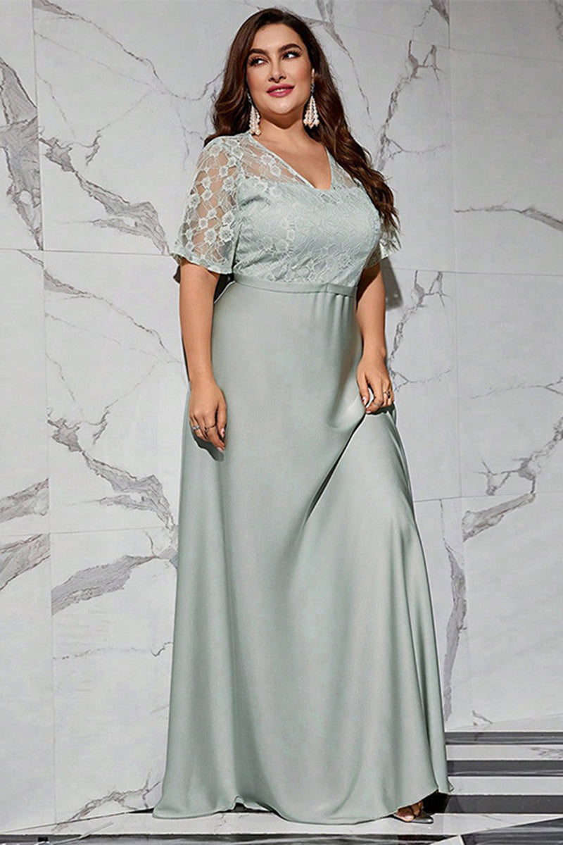 Load image into Gallery viewer, Grey Plus Size Mother of Bride Dress with Lace