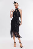 Glitter Halter Fringes Gatsby Dress with Sleeveless