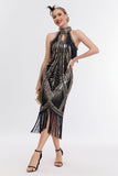 Glitter Halter Fringes Gatsby Dress with Sleeveless