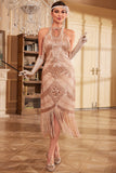 Champagne Glitter Halter Fringes 1920s Dress with Sleeveless