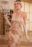 Champagne Glitter Halter Fringes 1920s Dress with Sleeveless