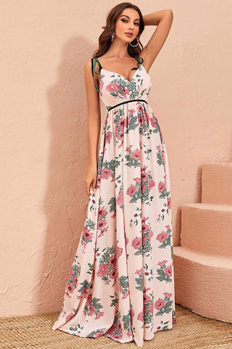 Floral Print Spaghetti Straps Beach Party Dress with Slit