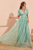 Load image into Gallery viewer, Green A Line Puff Sleeves Prom Dress with Appliques