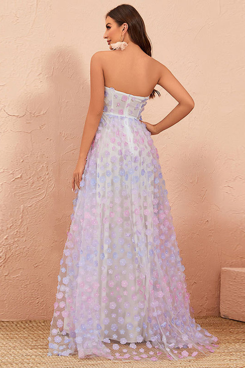 Load image into Gallery viewer, Strapless A Line Tulle Prom Dress with Floral