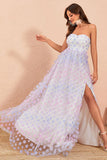 Strapless A Line Tulle Prom Dress with Floral