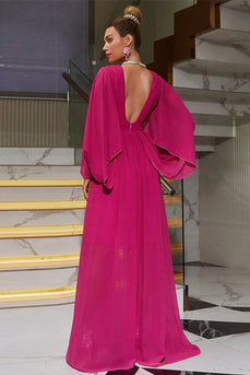 Hot Pink Deep V-neck Formal Dress