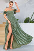 Load image into Gallery viewer, Green A-Line Off The Shoulder Pleated Long Prom Dress With Slit