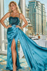 Load image into Gallery viewer, Blue A-Line Spaghetti Straps Sequin Prom Dress With Slit