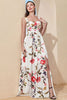 Load image into Gallery viewer, White A-Line Square Neck Print Long Holiday Dress With Slit