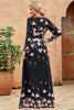 Load image into Gallery viewer, Black A-Line V Neck Print Long Formal Dress With Long Sleeves
