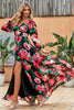 Load image into Gallery viewer, Black Red Flower A-Line V Neck Summer Dress With High Slit
