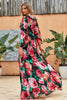 Load image into Gallery viewer, Black Red Flower A-Line V Neck Summer Dress With High Slit