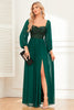 Load image into Gallery viewer, A-Line Dark Green Sequins Prom Dress with Sleeves