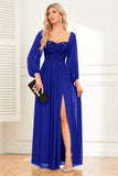 A-Line Dark Green Sequins Prom Dress with Sleeves