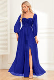A-Line Dark Green Sequins Prom Dress with Sleeves
