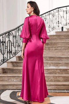 Hot Pink Ruffles Formal Dress with Half Sleeves