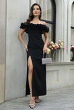 Black Off The Shoulder Prom Dress with Slit