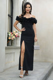 Black Off The Shoulder Prom Dress with Slit